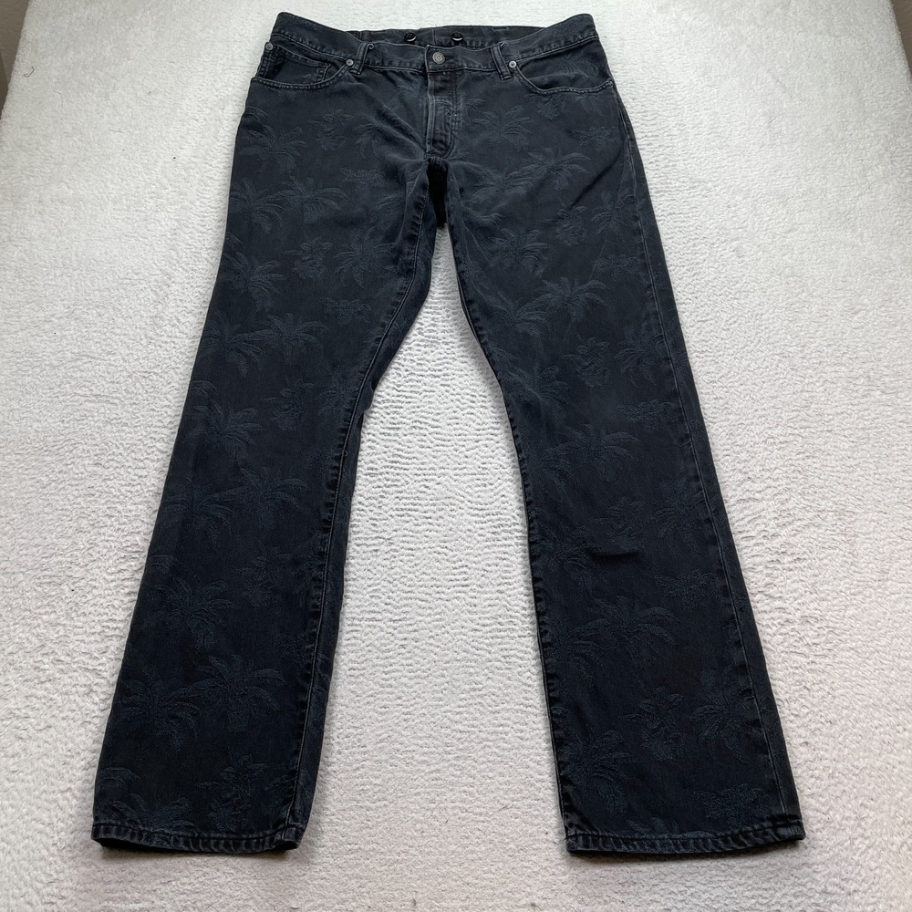 Polo Ralph Lauren Jeans Mens 38x32 (FITS 36x32) Varick Slim Straight Black Palm